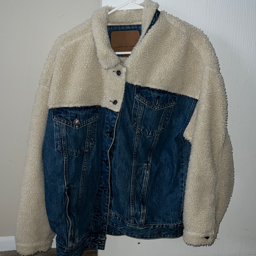 American Eagle Oversized denim/fuzzy jacket